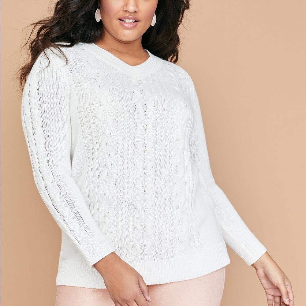 Lane Bryant NWT Cable Knit Sweater Faux Pearl